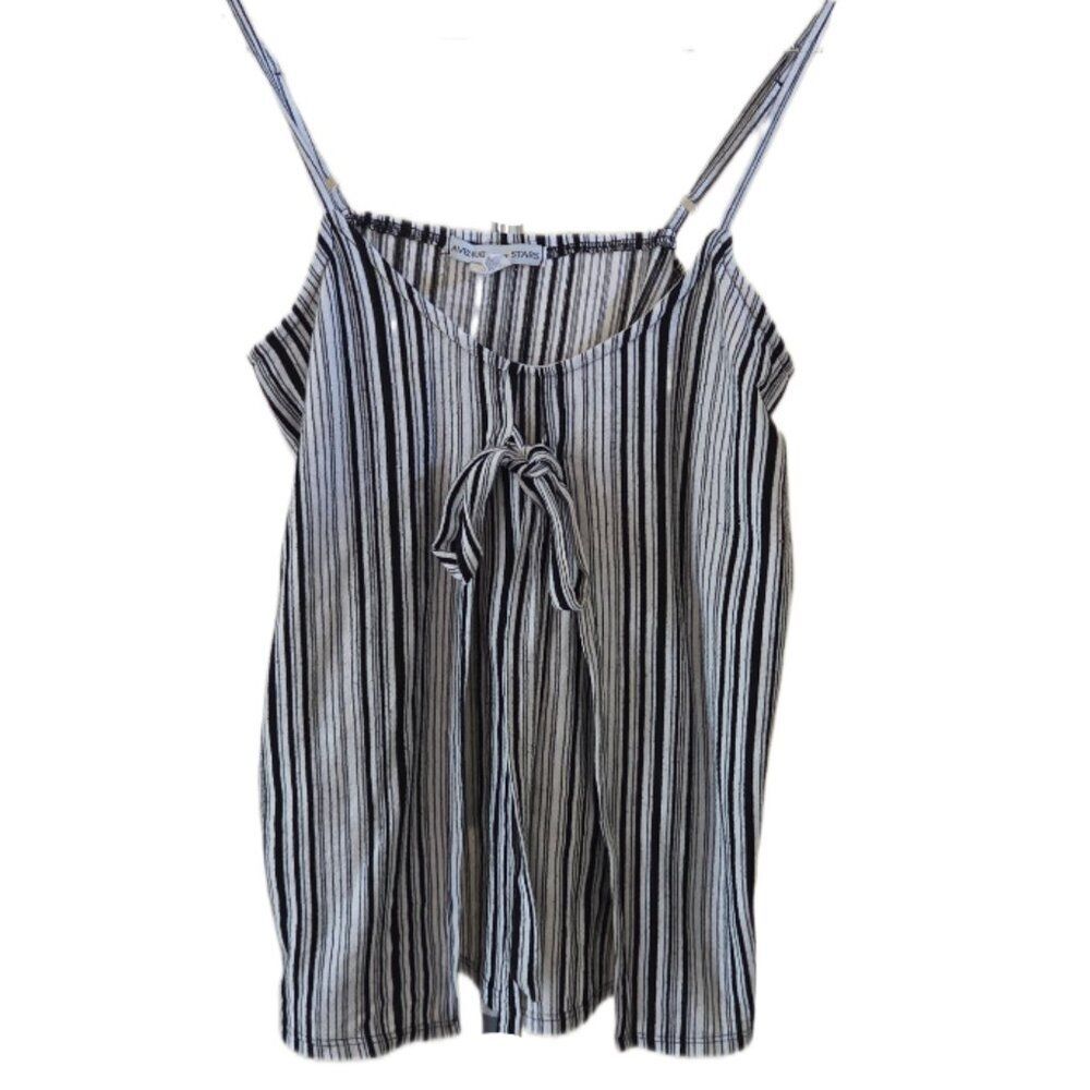 Avenue of the Stars Black & White Striped Sleevless Open Front Top